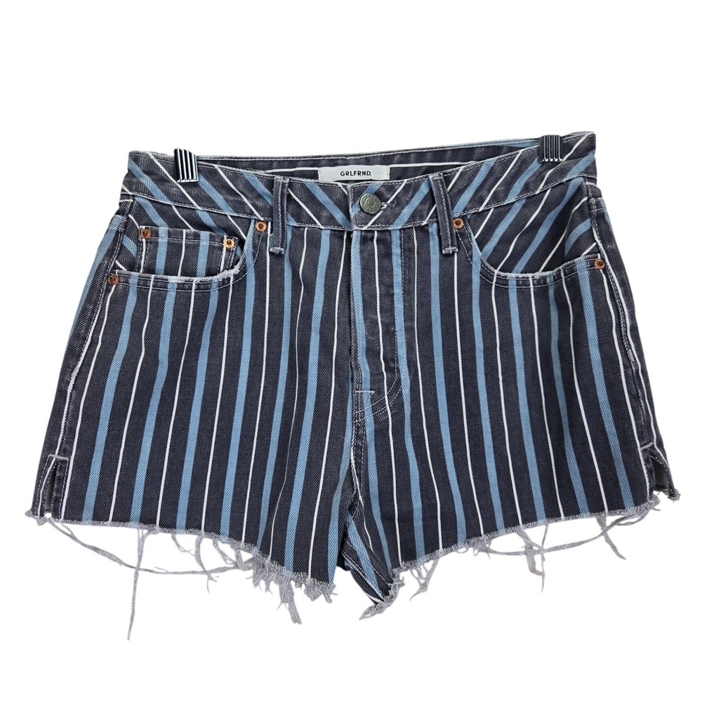 GRLFRND Cindy Denim Womens Shorts Size 27‎ Striped Frayed Hem Bohemian Summer